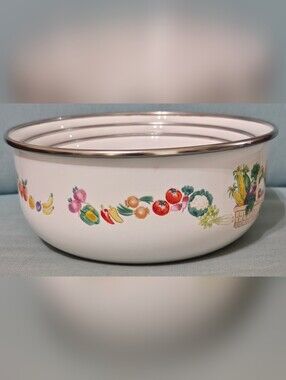 Vintage Kobe Kitchen Enamelware Nesting Bowls Fruit & Vegetable Pattern